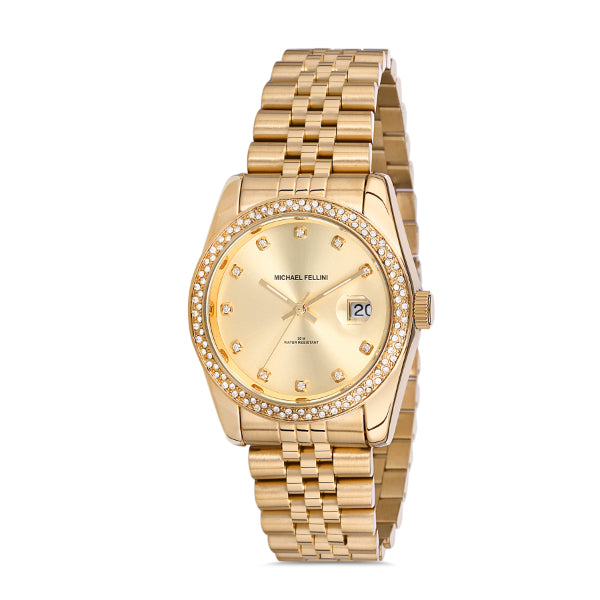 Michael Fellini Gold Stainless Steel Gold Dial Quartz Watch for Ladies - MF2222-7