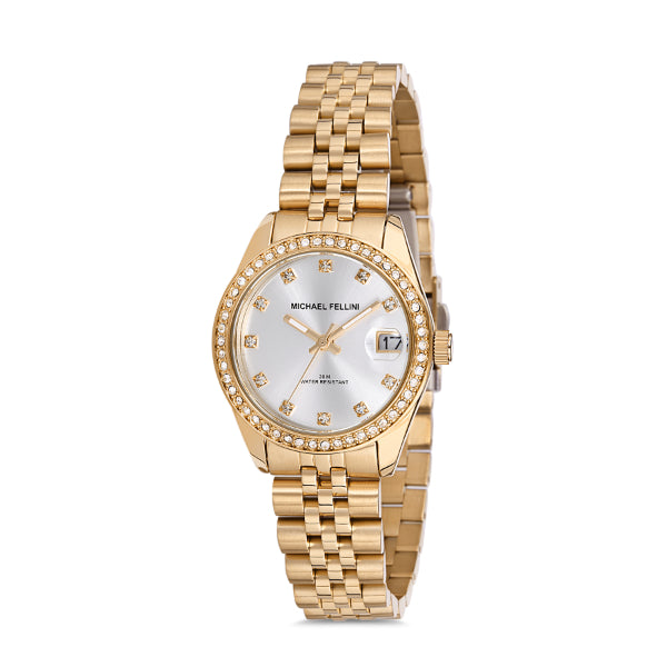 Michael Fellini Gold Stainless Steel Silver Dial Quartz Watch for Ladies - MF2223-3