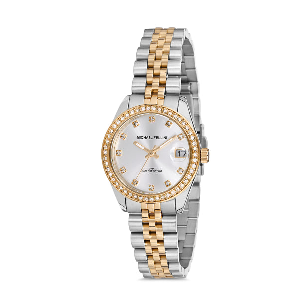 Michael Fellini Two-tone Stainless Steel Silver Dial Quartz Watch for Ladies - MF2223-4