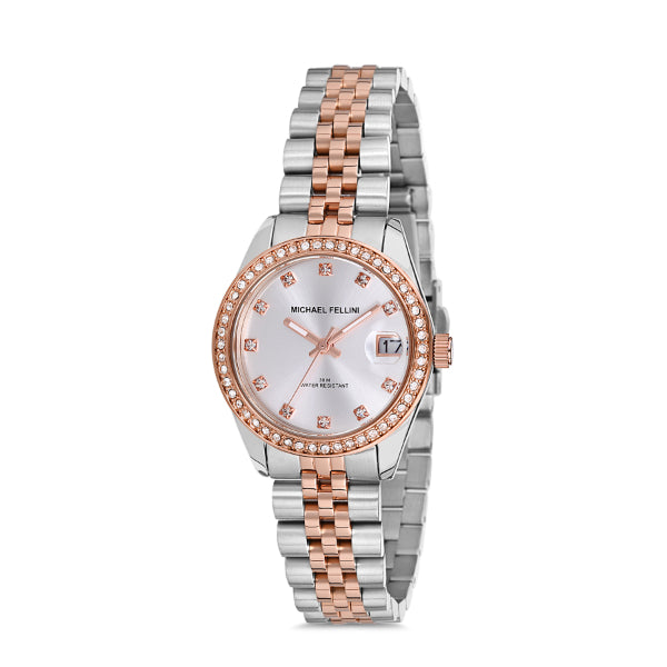 Michael Fellini Two-tone Stainless Steel Silver Dial Quartz Watch for Ladies - MF2223-5
