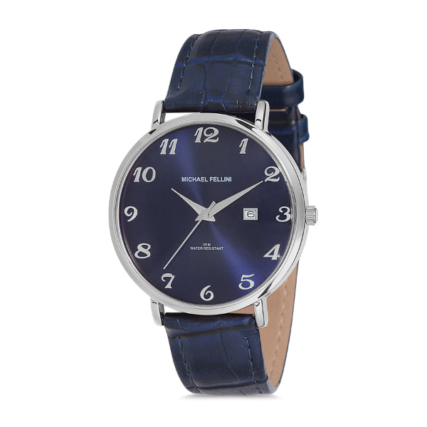 Michael Fellini Navy Blue Leather Strap Navy Blue Dial Quartz Watch for Gents - MF2226-2