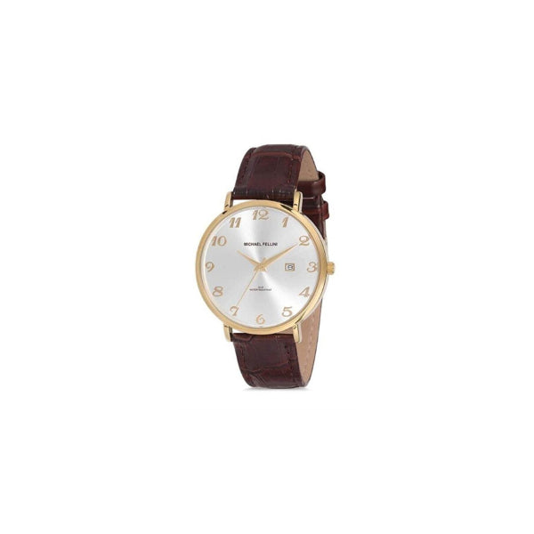 Michael Fellini Brown Leather Strap Silver Dial Quartz Watch for Gents - MF2226-4