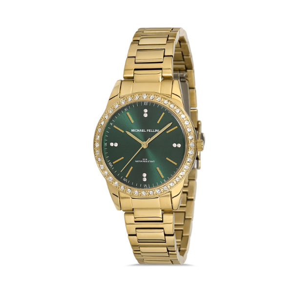 Michael Fellini Gold Stainless Steel Green Dial Quartz Watch for Ladies - MF2228-3