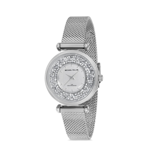 Michael Fellini Silver Mesh Bracelet Silver Dial Quartz Watch for Ladies - MF2234-1