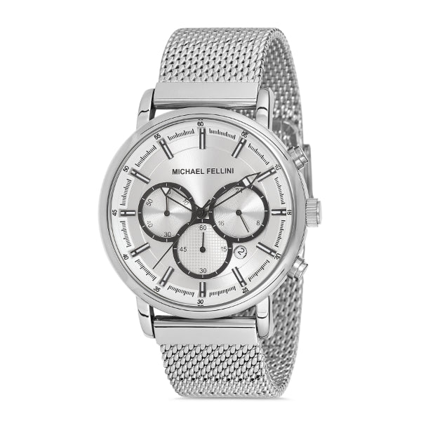 Michael Fellini Silver Mesh Bracelet Silver Dial Quartz Watch for Gents - MF2243-1