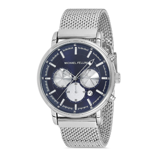 Michael Fellini Silver Mesh Bracelet Navy Blue Dial Quartz Watch for Gents - MF2243-2