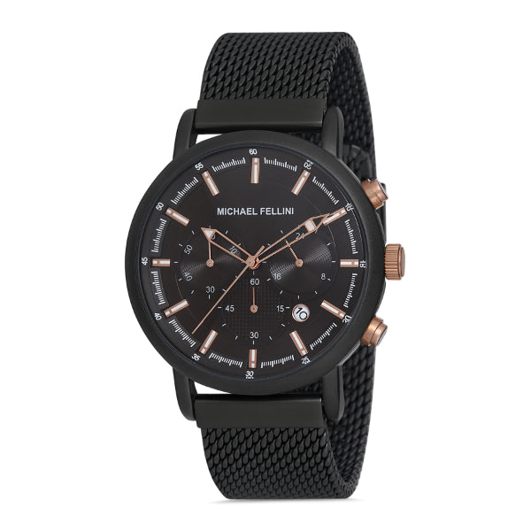 Michael Fellini Black Mesh Bracelet Black Dial Quartz Watch for Gents - MF2243-6