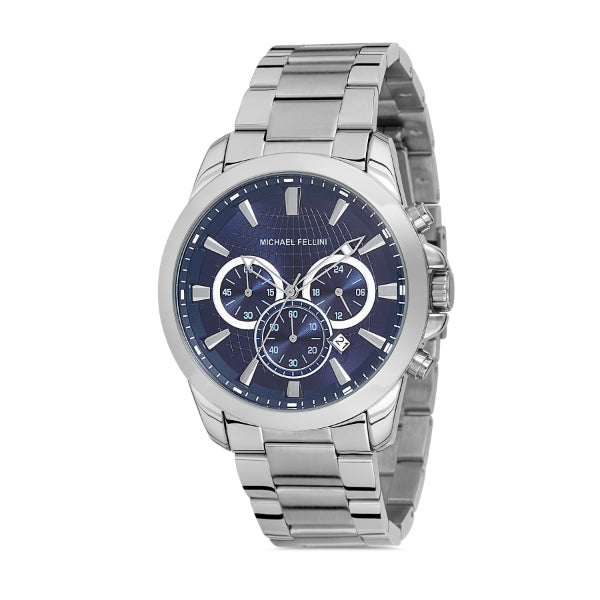 Michael Fellini Silver Stainless Steel Navy Blue Dial Quartz Watch for Gents - MF2245-2