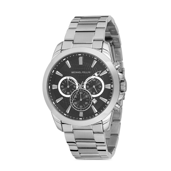 Michael Fellini Silver Stainless Steel Black Dial Quartz Watch for Gents - MF2245-3