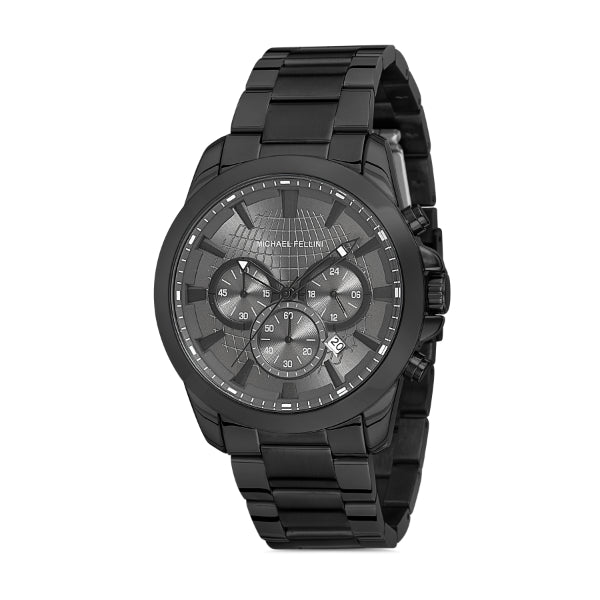 Michael Fellini Black Stainless Steel Grey Dial Quartz Watch for Gents - MF2245-5