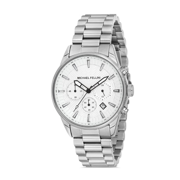 Michael Fellini Silver Stainless Steel White Dial Quartz Watch for Gents - MF2246-1