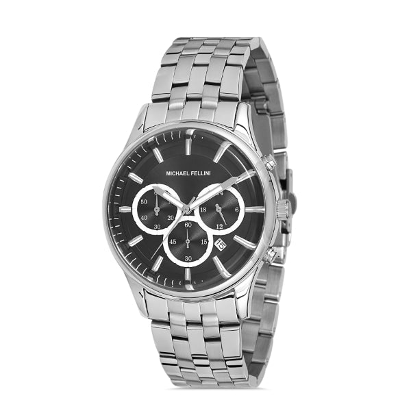 Michael Fellini Silver Stainless Steel Black Dial Quartz Watch for Gents - MF2247-2