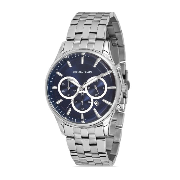 Michael Fellini Silver Stainless Steel Navy Blue Dial Quartz Watch for Gents - MF2247-3