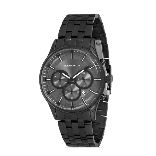 Michael Fellini Black Stainless Steel Grey Dial Quartz Watch for Gents - MF2247-5
