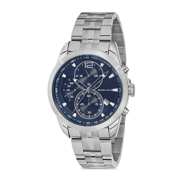 Michael Fellini Silver Stainless Steel Navy Blue Dial Quartz Watch for Gents - MF2248-2