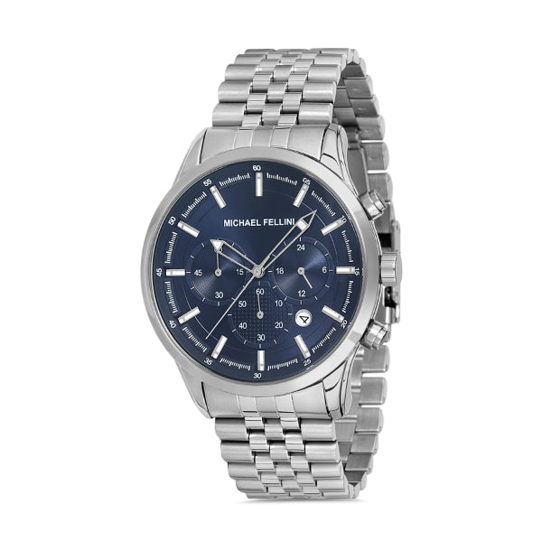 Michael Fellini Silver Stainless Steel Navy Blue Dial Quartz Watch for ...