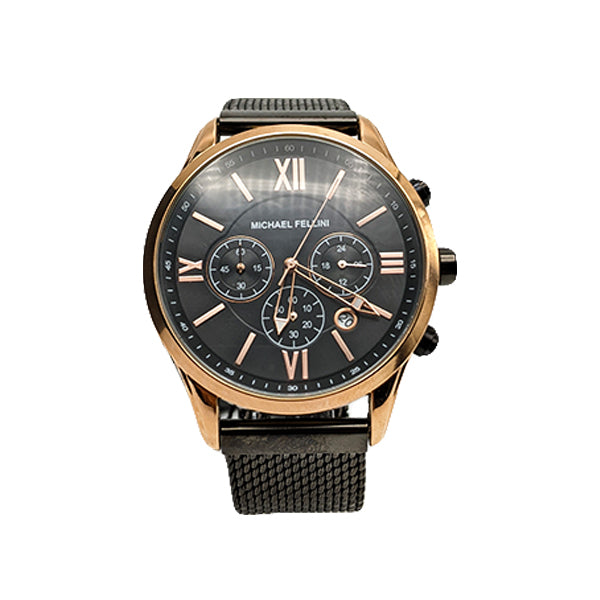 Michael Fellini Black Mesh Bracelet Black Dial Quartz Watch for Gents - MF2253-4