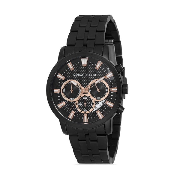 Michael Fellini Black Stainless Steel Black Dial Quartz Watch for Gents - MF2251-7