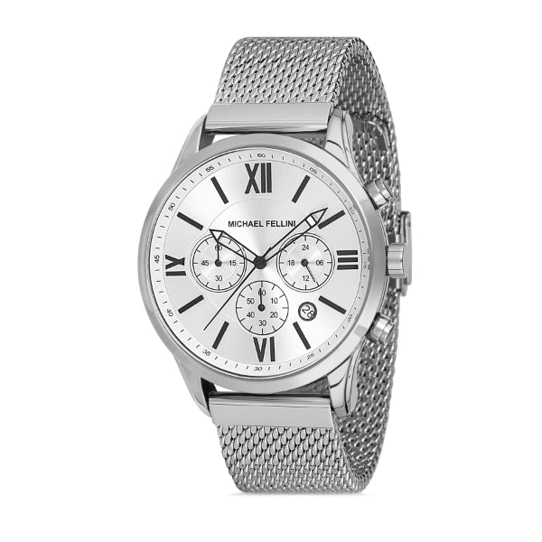 Michael Fellini Silver Mesh Bracelet Silver Dial Quartz Watch for Gents - MF2253-1