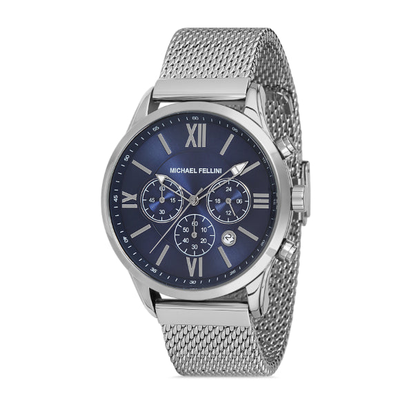 Michael Fellini Silver Mesh Bracelet Navy Blue Dial Quartz Watch for Gents - MF2253-2