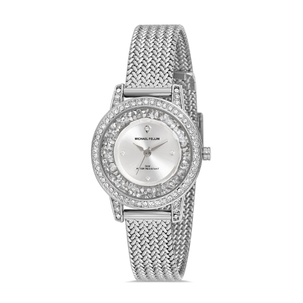 Michael Fellini Silver Mesh Bracelet Silver Dial Quartz Watch for Ladies - MF2254-1