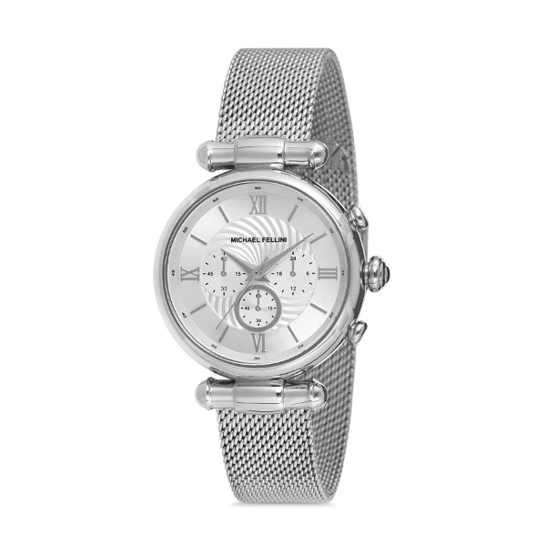 Michael Fellini Silver Mesh Bracelet Silver Dial Quartz Watch for Ladies - MF2255-1