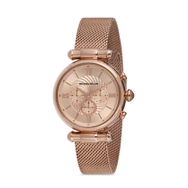 Michael Fellini Rose Gold Mesh Bracelet Rose Gold Dial Quartz Watch for Ladies - MF2255-5