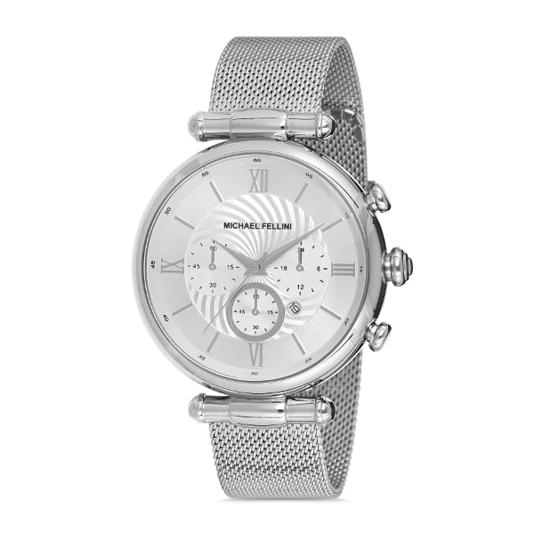 Michael Fellini Silver Mesh Bracelet Silver Dial Quartz Watch for Gents - MF2256-1
