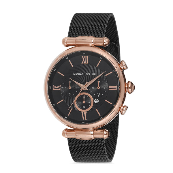 Michael Fellini Black Mesh Bracelet Black Dial Quartz Watch for Gents - MF2256-5