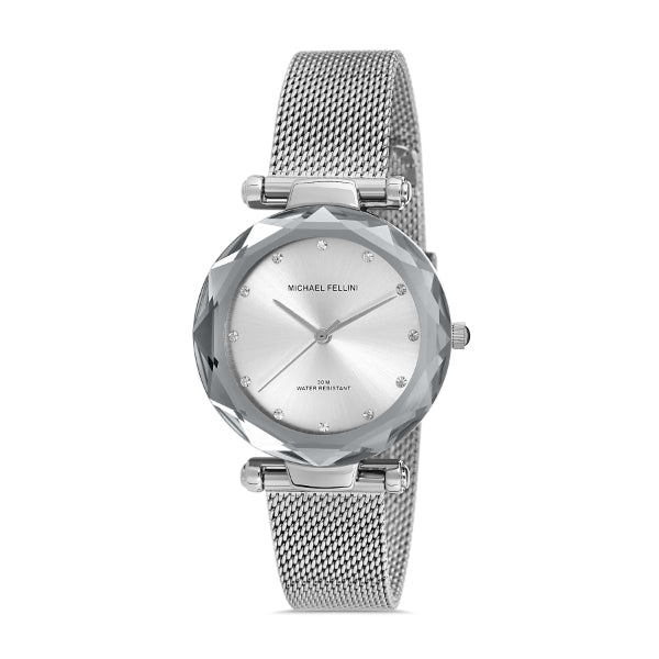 Michael Fellini Silver Mesh Bracelet Silver Dial Quartz Watch for Ladies - MF2257-1