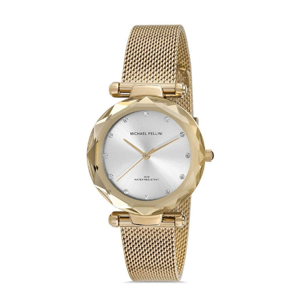 Michael Fellini Gold Mesh Bracelet Silver Dial Quartz Watch for Ladies - MF2257-2