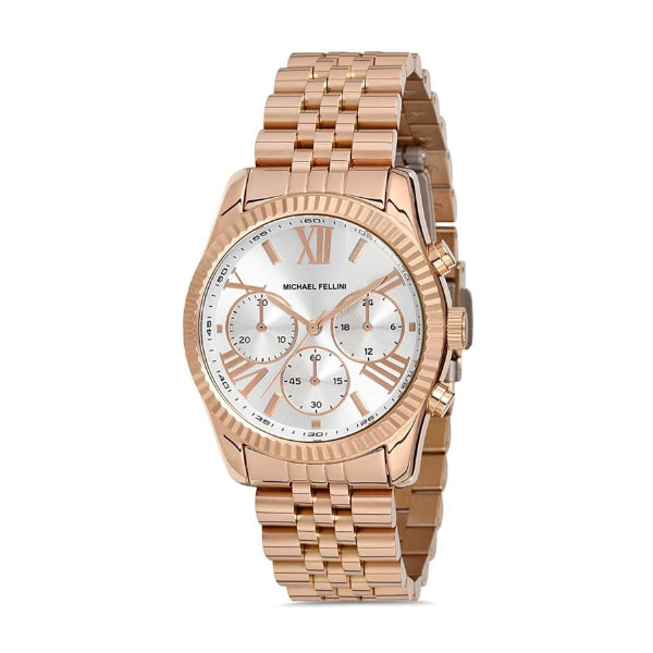 Michael Fellini Rose Gold Stainless Steel Silver Dial Quartz Watch for Ladies - MF2258-3