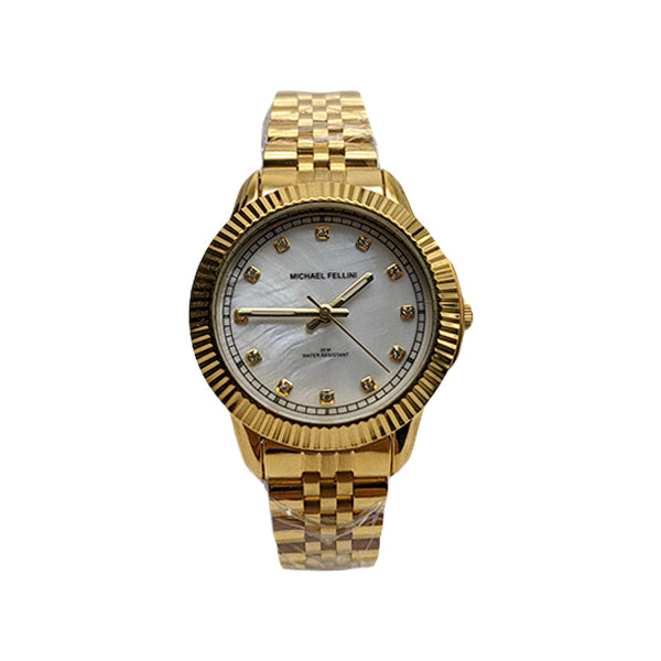 Michael Fellini Gold Stainless Steel White Dial Quartz Watch for Ladies - MF2260-3