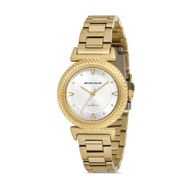 Michael Fellini Gold Stainless Steel Silver Dial Quartz Watch for Ladies - MF2259-2