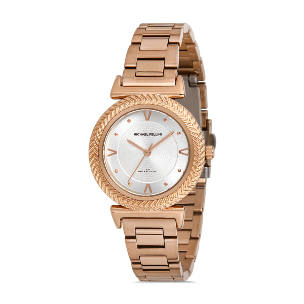 Michael Fellini Rose Gold Stainless Steel Silver Dial Quartz Watch for Ladies - MF2259-3