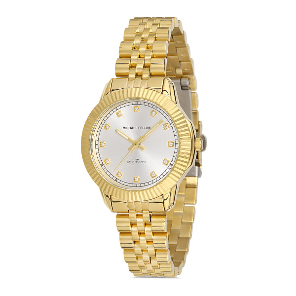Michael Fellini Gold Stainless Steel Silver Dial Quartz Watch for Ladies - MF2260-2