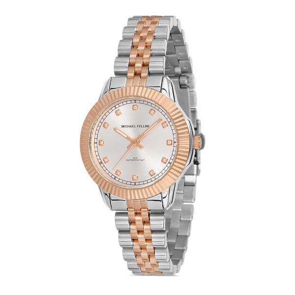 Michael Fellini Two-tone Stainless Steel Silver Dial Quartz Watch for Ladies - MF2260-6
