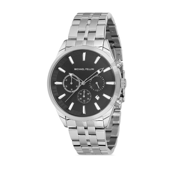 Michael Fellini Silver Stainless Steel Black Dial Quartz Watch for Gents - MF2261-2