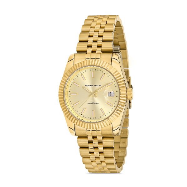 Michael Fellini Gold Stainless Steel Gold Dial Quartz Watch for Ladies - MF2264-4
