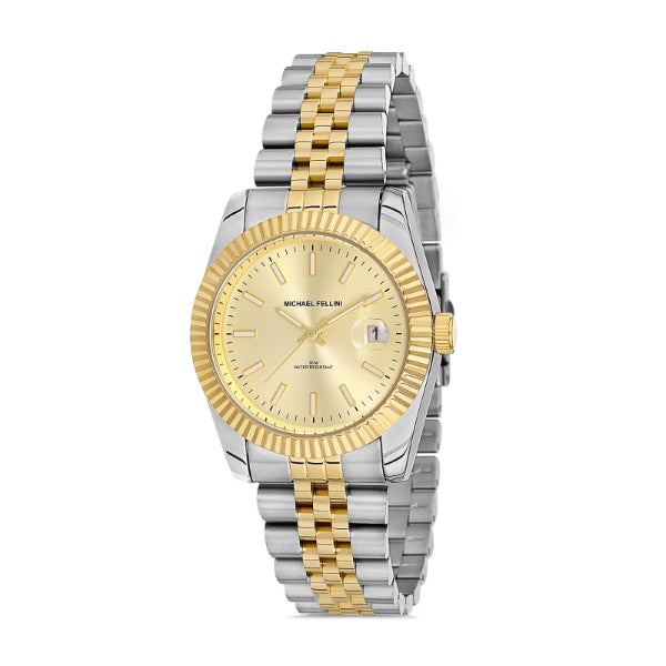 Michael Fellini Two-tone Stainless Steel Gold Dial Quartz Watch for Ladies - MF2264-6
