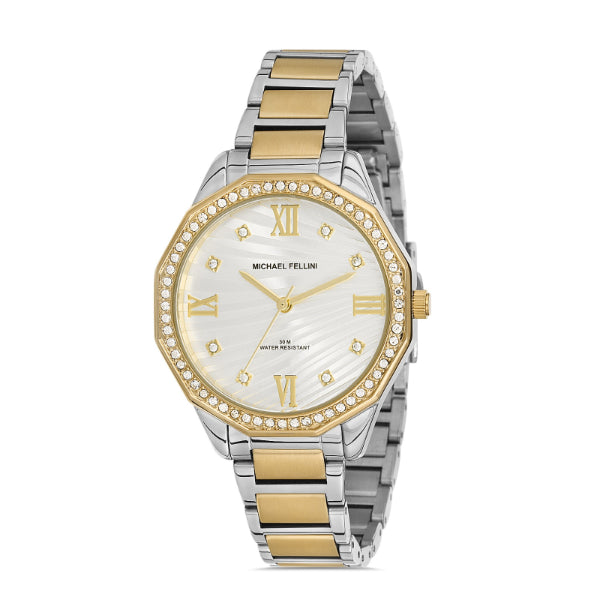 Michael Fellini Two-tone Stainless Steel Silver Dial Quartz Watch for Ladies - MF2265-4