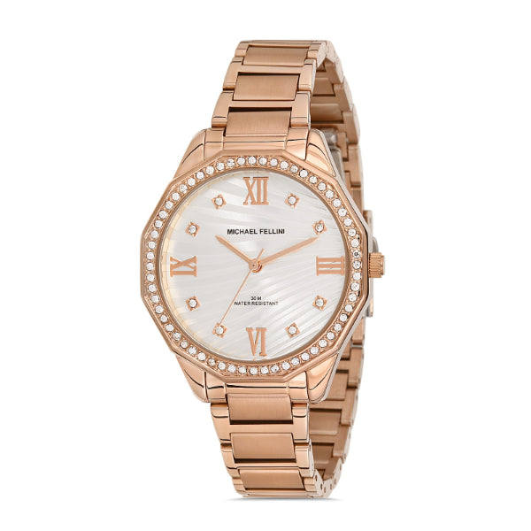Michael Fellini Rose Gold Stainless Steel Silver Dial Quartz Watch for Ladies - MF2265-5