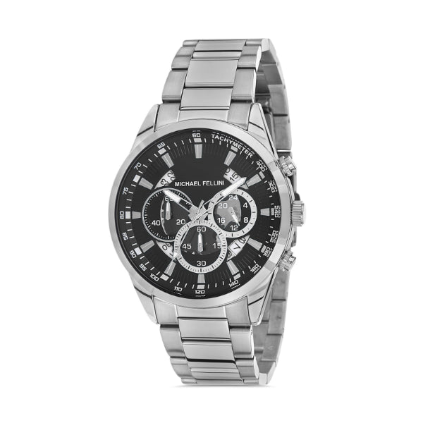 Michael Fellini Silver Stainless Steel Black Dial Quartz Watch for Gen ...