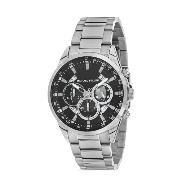 Michael Fellini Silver Stainless Steel Black Dial Quartz Watch for Gents - MF2267-1