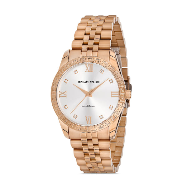 Michael Fellini Rose Gold Stainless Steel Silver Dial Quartz Watch for Ladies - MF2268-6