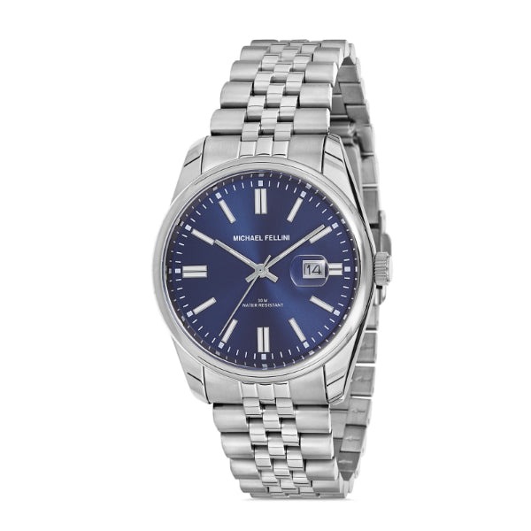 Michael Fellini Silver Stainless Steel Blue Dial Quartz Watch for Gents - MF2269-2