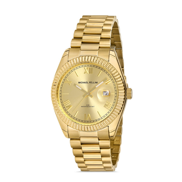 Michael Fellini Gold Stainless Steel Gold Dial Quartz Watch for Gents - MF2270-3