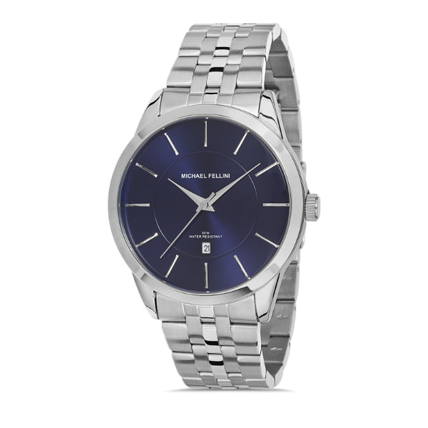Michael Fellini Silver Stainless Steel Blue Dial Quartz Watch for Gents - MF2271-2