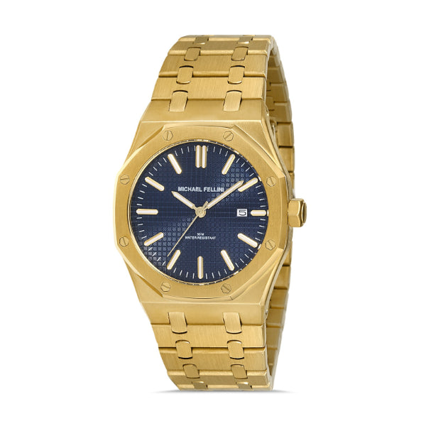 Michael Fellini Gold Stainless Steel Blue Dial Quartz Watch for Gents - MF2272-3