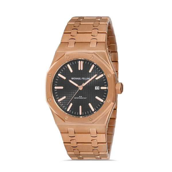 Michael Fellini Rose Gold Stainless Steel Black Dial Quartz Watch for ...